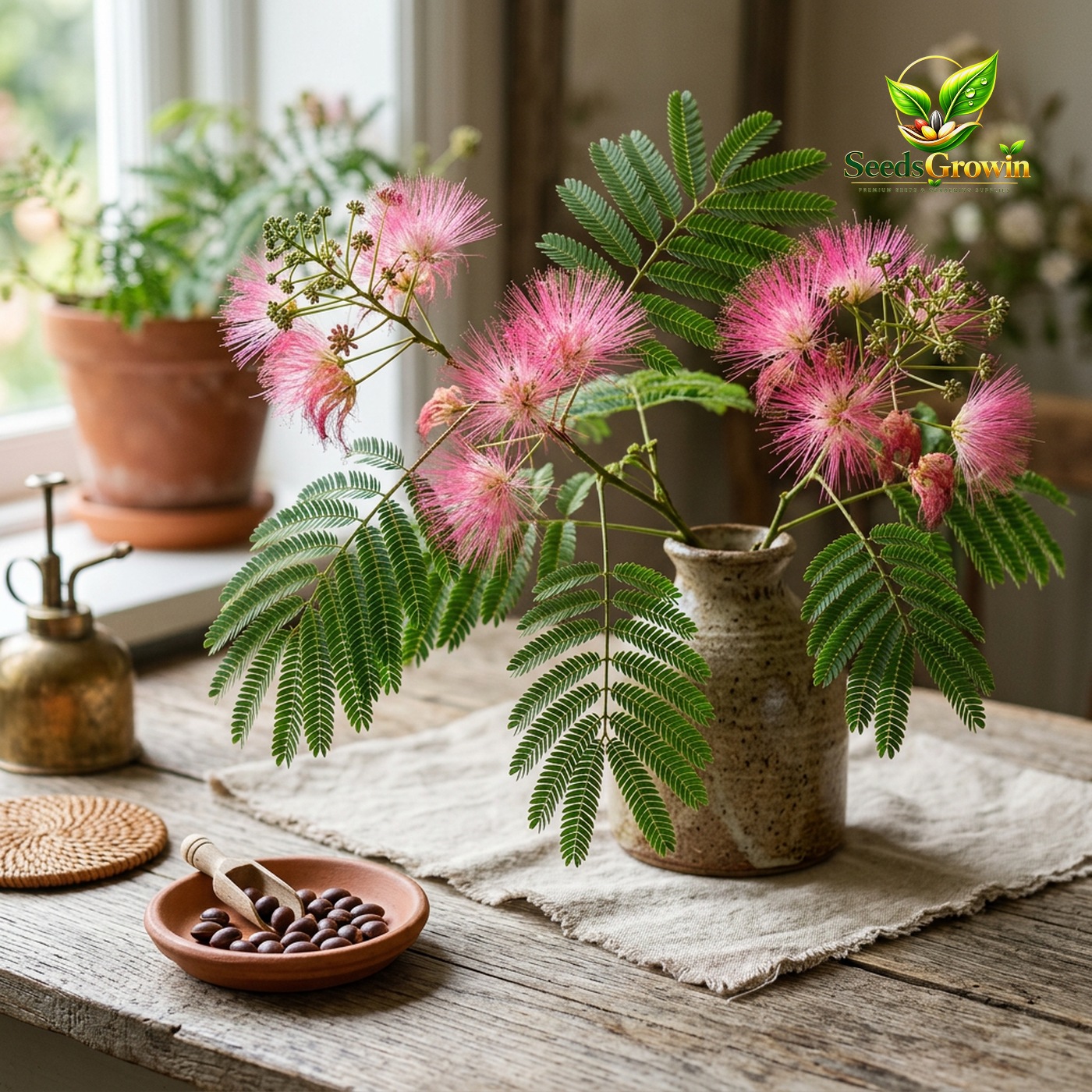 Mimosa Silk Tree Seeds – Albizia Julibrissin Pink Flowering Tree, close-up