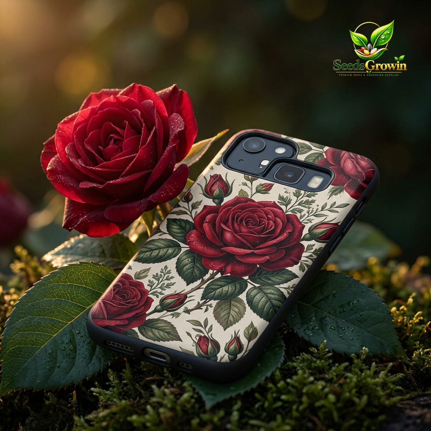 019-Vintage-Floral-Phone-Case-Red-Rose-Protective-Cover product image