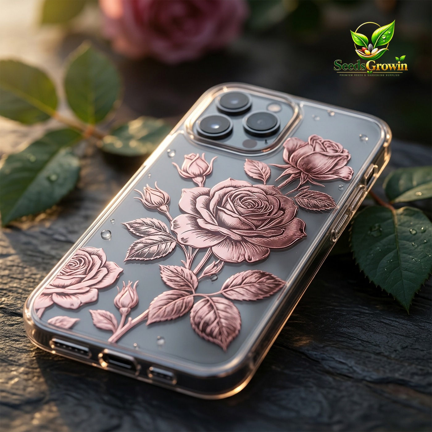 020-Rose-Pattern-Electroplated-Clear-Phone-Case-Anti-Fall-Floral-Protective-Cover product image