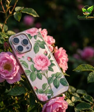 021-Pink-Rose-Pattern-Metallic-Tempered-Glass-Floral-Phone-Case-Protective-Cover product image