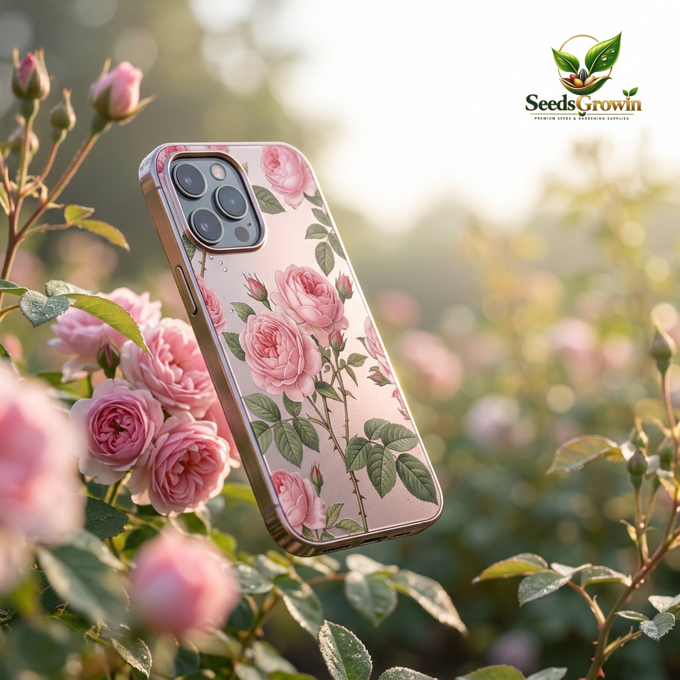 Pink Rose Pattern Metallic Tempered Glass Phone Case – Floral Cover - photo 2