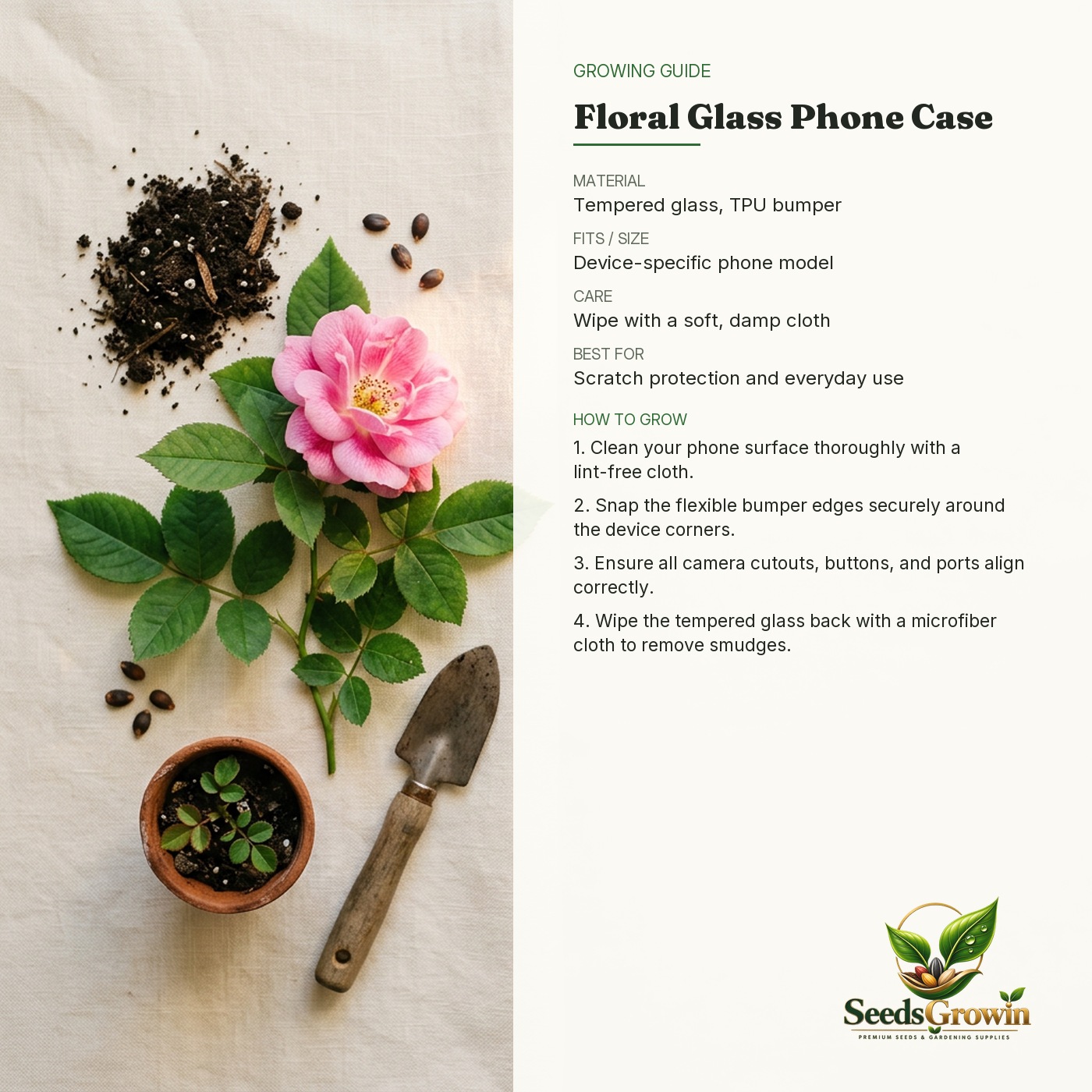 Pink Rose Pattern Metallic Tempered Glass Phone Case – Floral Cover - photo 4