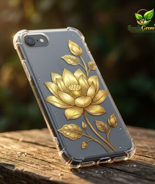 023-Elegant-Golden-Lotus-Flower-Clear-Phone-Case-Floral-Airbag-Shockproof-Cover product image