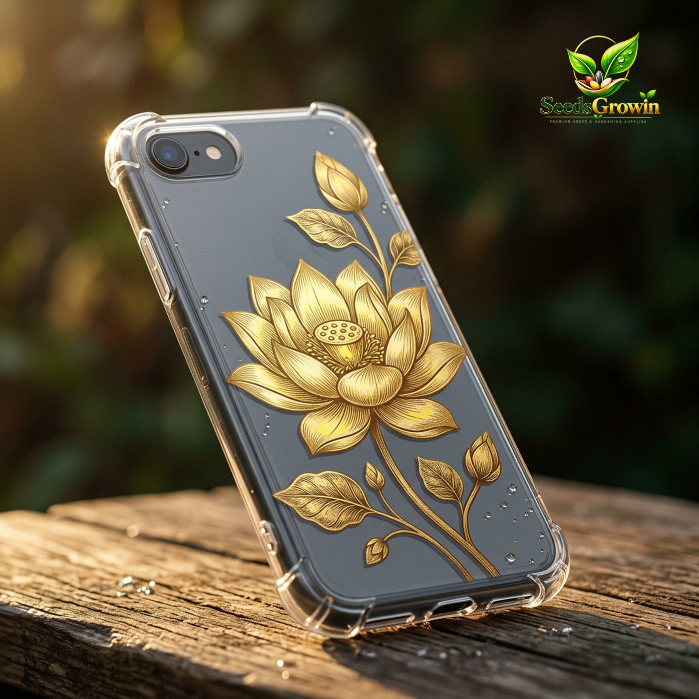 023-Elegant-Golden-Lotus-Flower-Clear-Phone-Case-Floral-Airbag-Shockproof-Cover product image