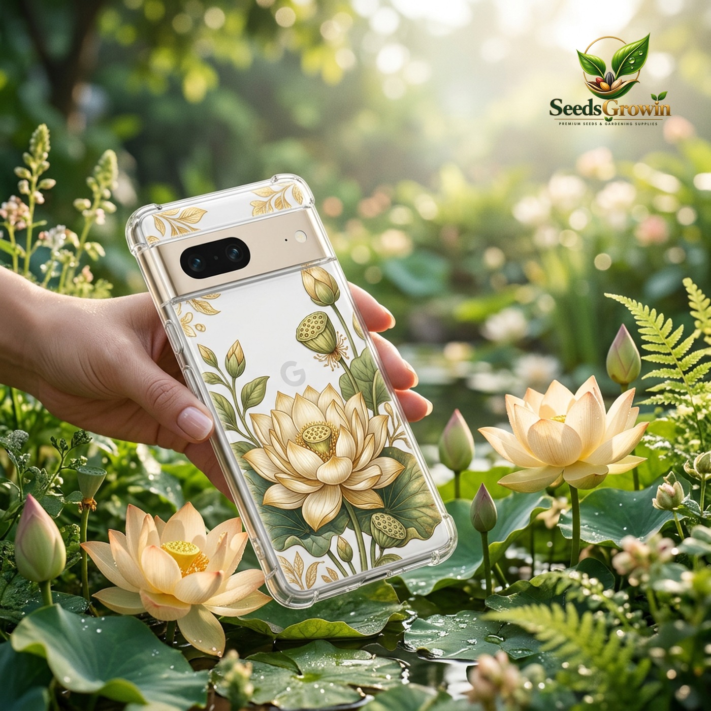 Elegant Golden Lotus Flower Phone Case – Floral Airbag Shockproof - photo 2