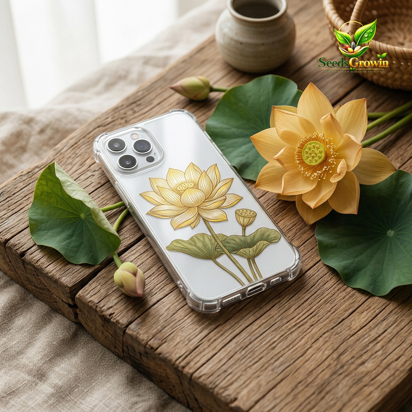 Elegant Golden Lotus Flower Phone Case – Floral Airbag Shockproof - photo 3