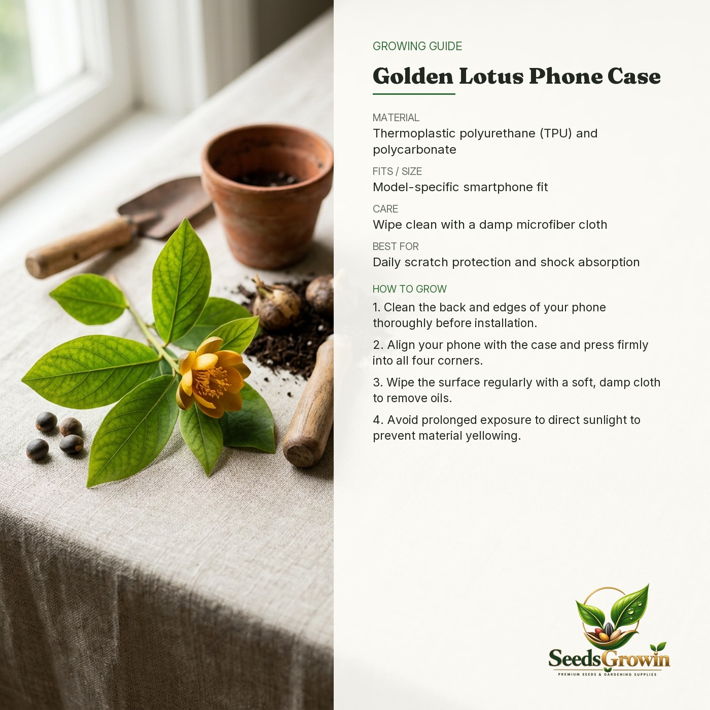 Elegant Golden Lotus Flower Phone Case – Floral Airbag Shockproof - photo 4