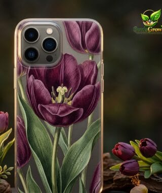 025-Vintage-Dark-Purple-Tulip-Floral-Magnetic-Phone-Case-Transparent-Protective-Cover product image