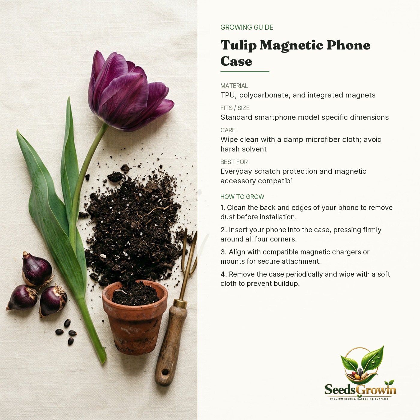 Vintage Dark Purple Tulip Floral Phone Case – Magnetic Transparent Cover - photo 4