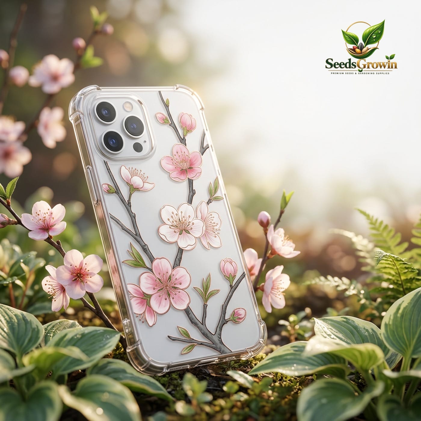 Plum Blossom Transparent Phone Cover – Electroplated Floral Airbag Case - photo 2