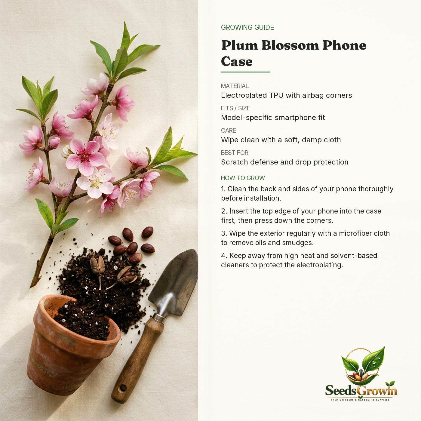 Plum Blossom Transparent Phone Cover – Electroplated Floral Airbag Case - photo 4