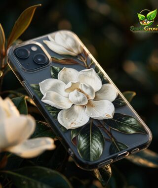 032-White-Magnolia-Flower-Phone-Case-Floral-Clear-Protective-Cover-Elegant-Blossom-Design product image