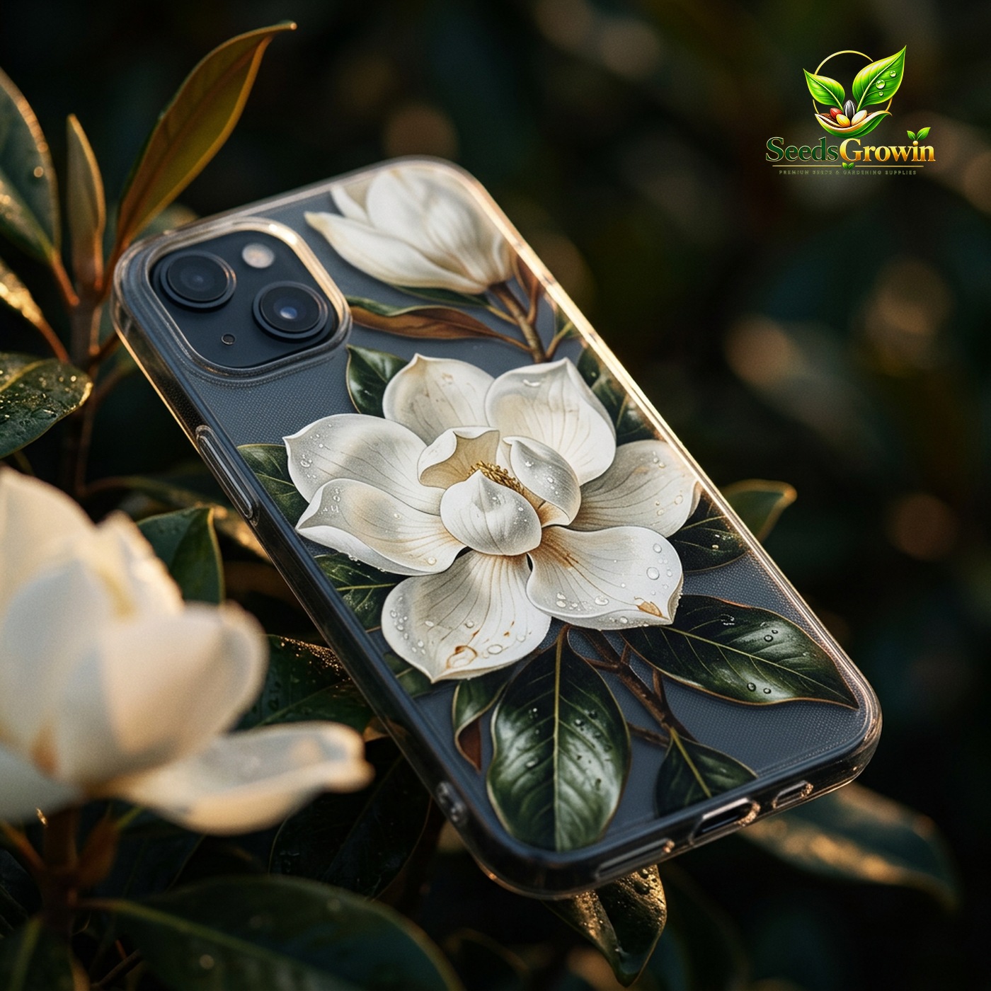 032-White-Magnolia-Flower-Phone-Case-Floral-Clear-Protective-Cover-Elegant-Blossom-Design product image