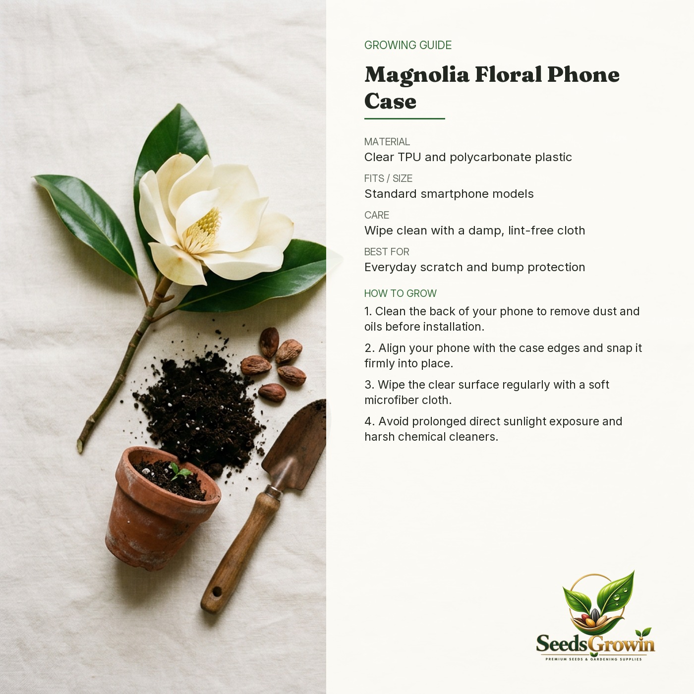 White Magnolia Flower Phone Case – Clear Protective Elegant Blossom - photo 4