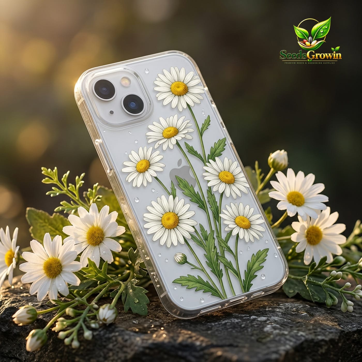 070-Clear-Daisy-Flower-Phone-Case-Minimal-Botanical-Spring-Cover product image