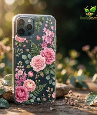 071-Pink-Floral-Phone-Case-Clear-Cover-with-Nature-Inspired-Flower-Design product image
