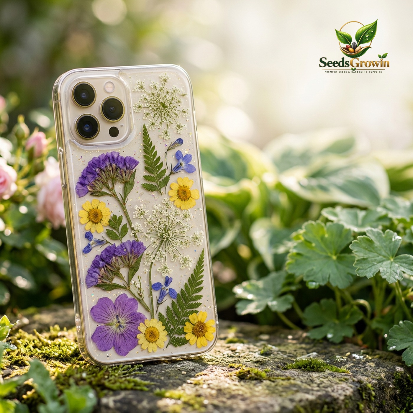Real Pressed Flower Phone Case – Glitter Epoxy Botanical Design - photo 2