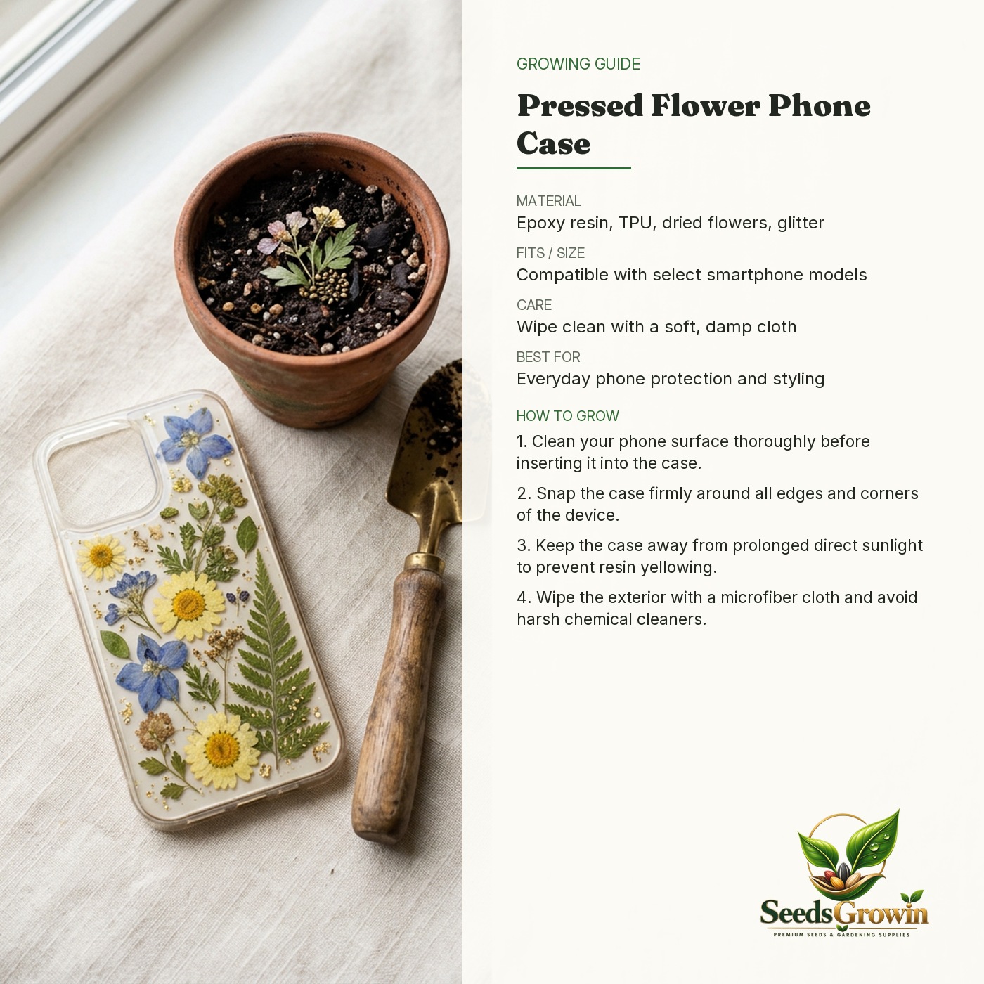 Real Pressed Flower Phone Case – Glitter Epoxy Botanical Design - photo 4