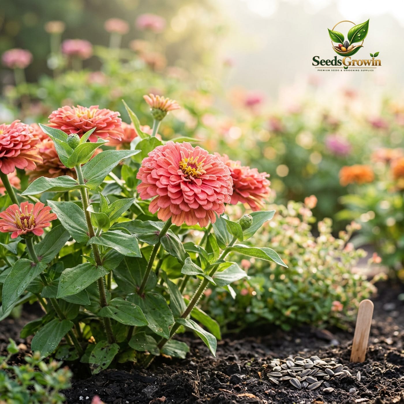 Salmon Zinnia Seeds – Giant Blooms Heirloom Cut Flower Easy Grow - photo 2