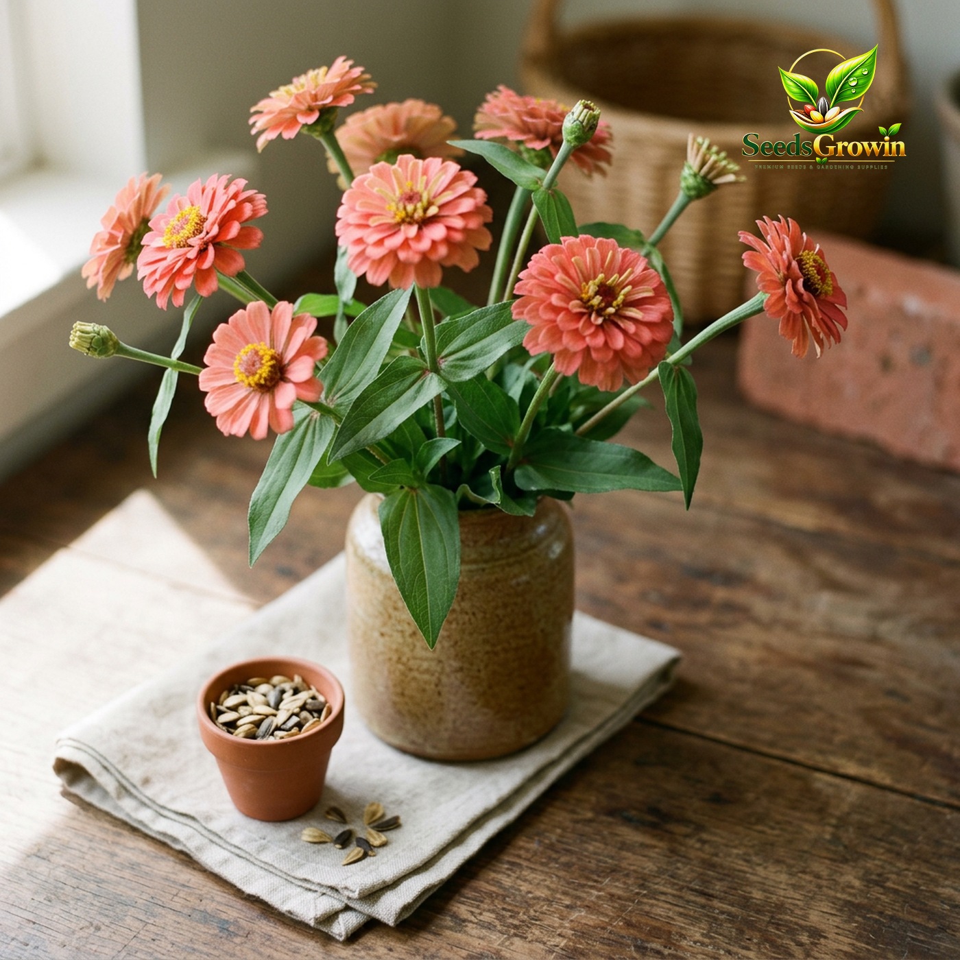 Salmon Zinnia Seeds – Giant Blooms Heirloom Cut Flower Easy Grow - photo 3