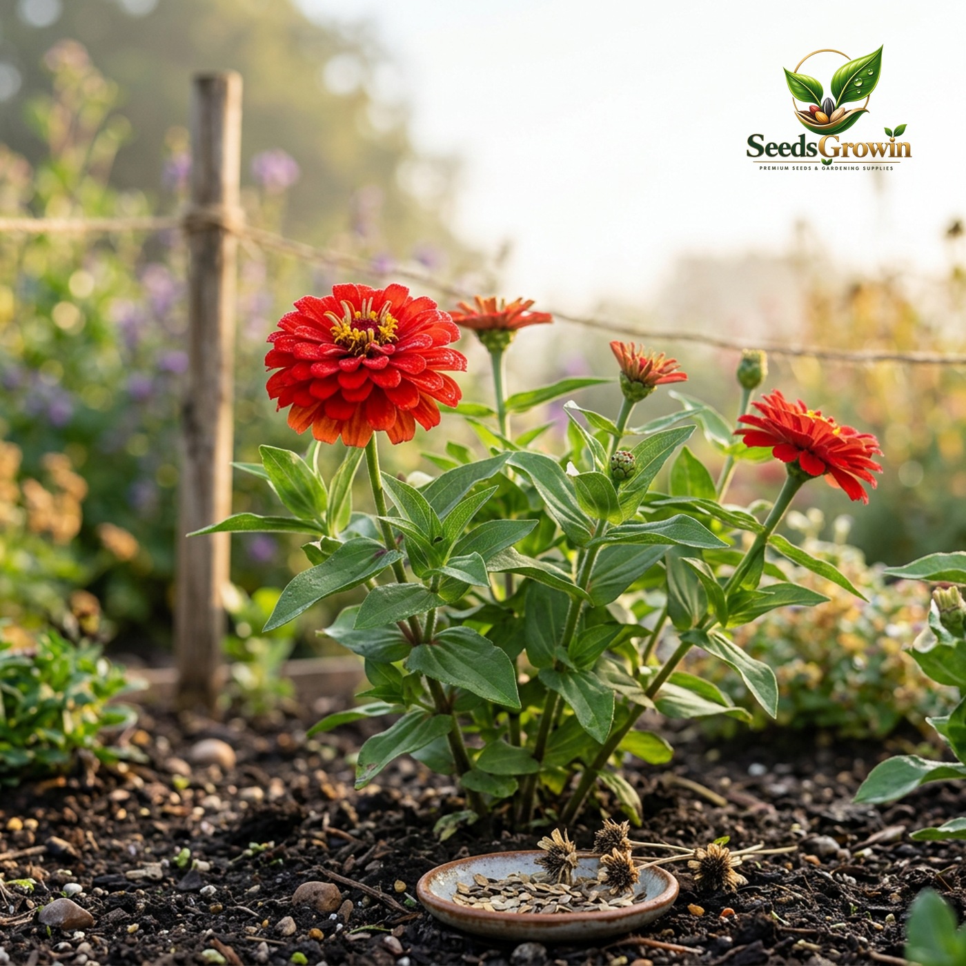 Scarlet Flame Zinnia Seeds – Vibrant Red Cut Flower - photo 2