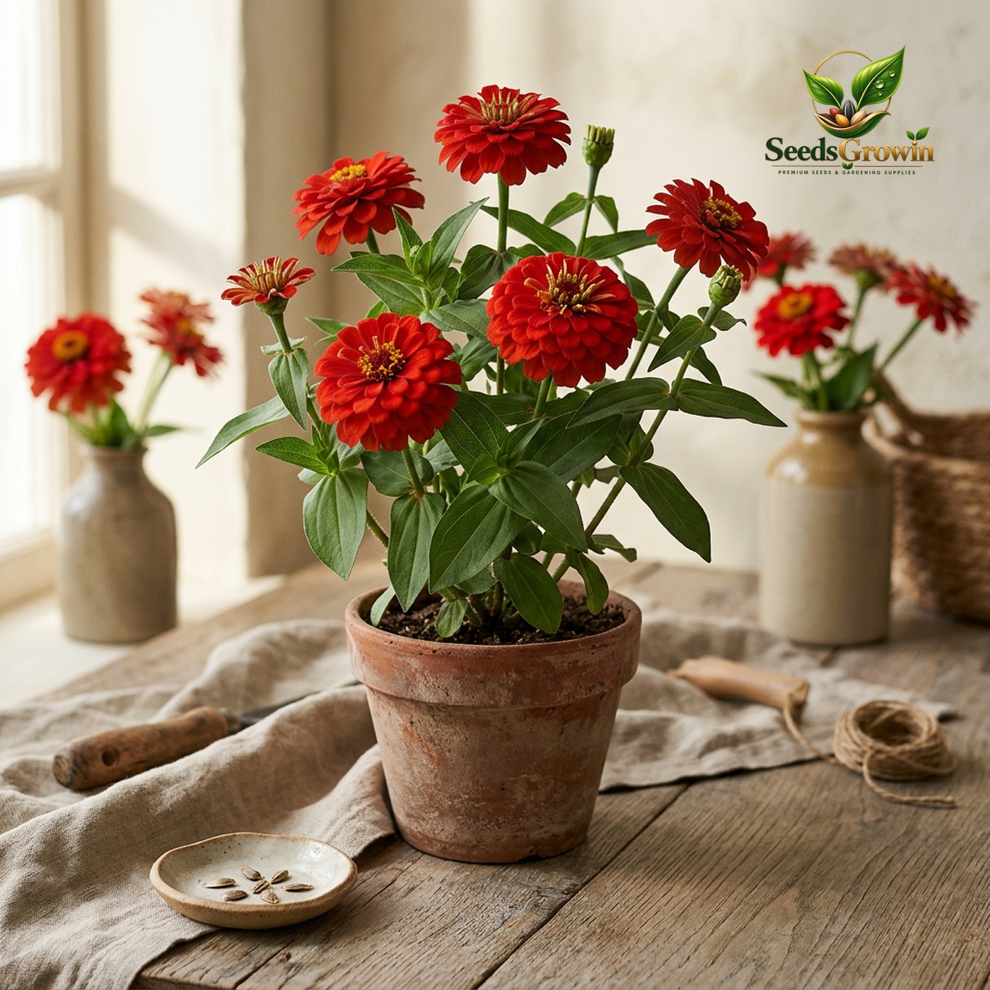 Scarlet Flame Zinnia Seeds – Vibrant Red Cut Flower - photo 3