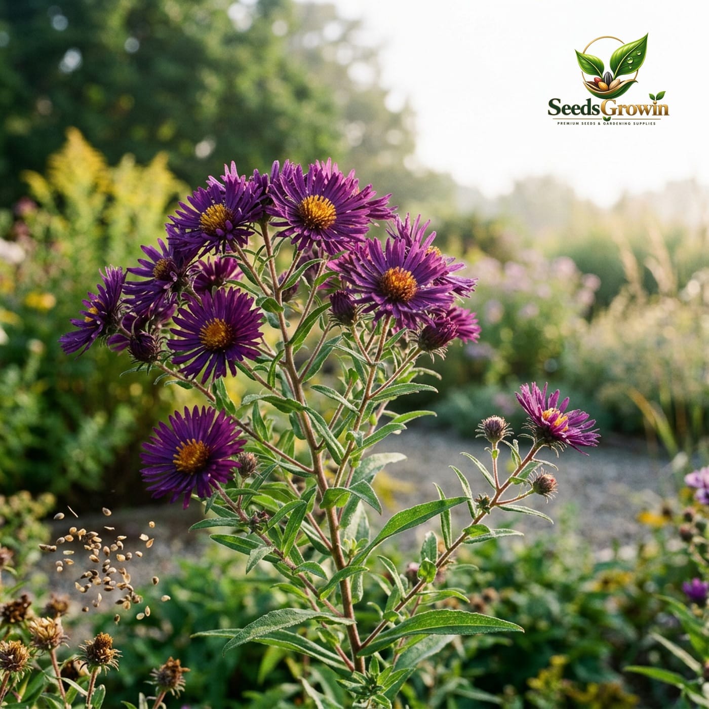 New England Aster Seeds Perennial Flower Garden Plant Wildflower Pollinator Friendly Purple Bloom product photo for gardening and home growing