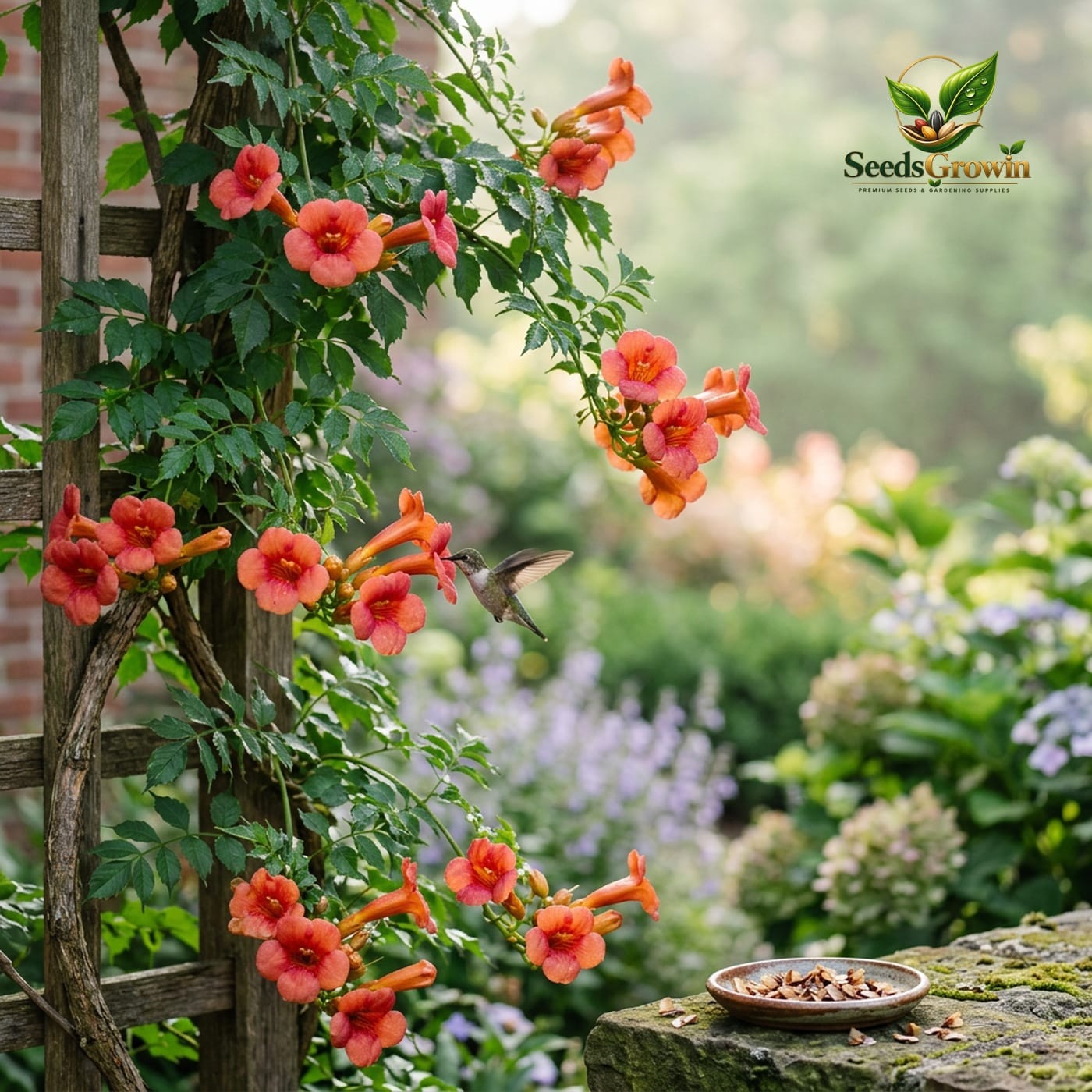 Orange Trumpet Vine Seeds Hummingbird Attracting Climbing Flower Fast Growing Garden Bloom - photo 2