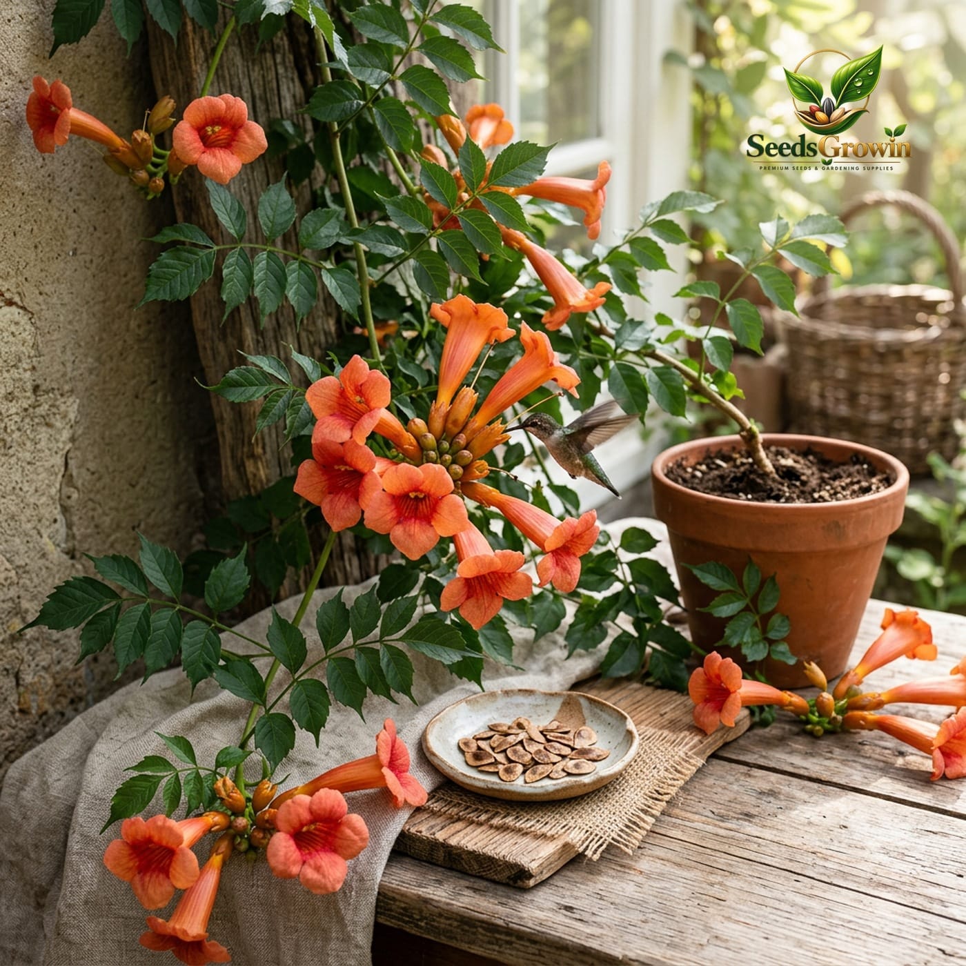 Orange Trumpet Vine Seeds Hummingbird Attracting Climbing Flower Fast Growing Garden Bloom - photo 3
