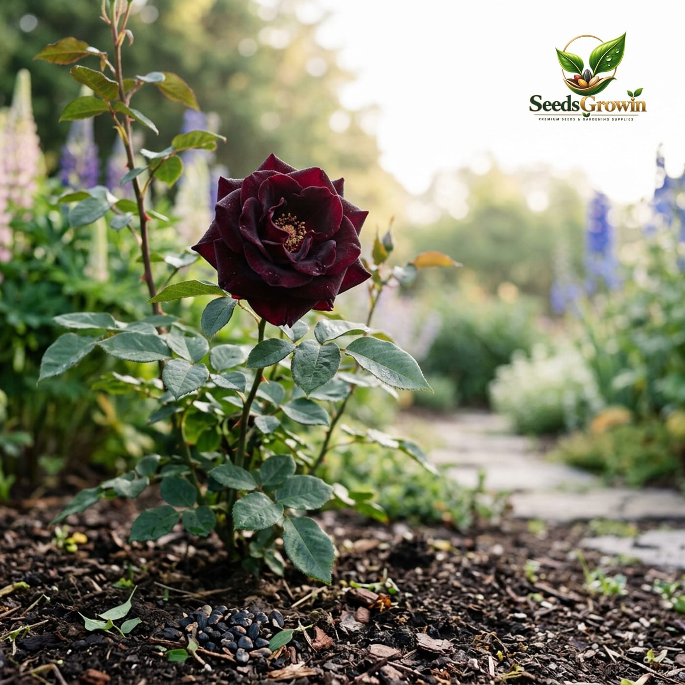Rare Black Rose Seeds Dark Velvet Rosa Variety Heirloom Non GMO Ornamental Growing product photo for gardening and home growing