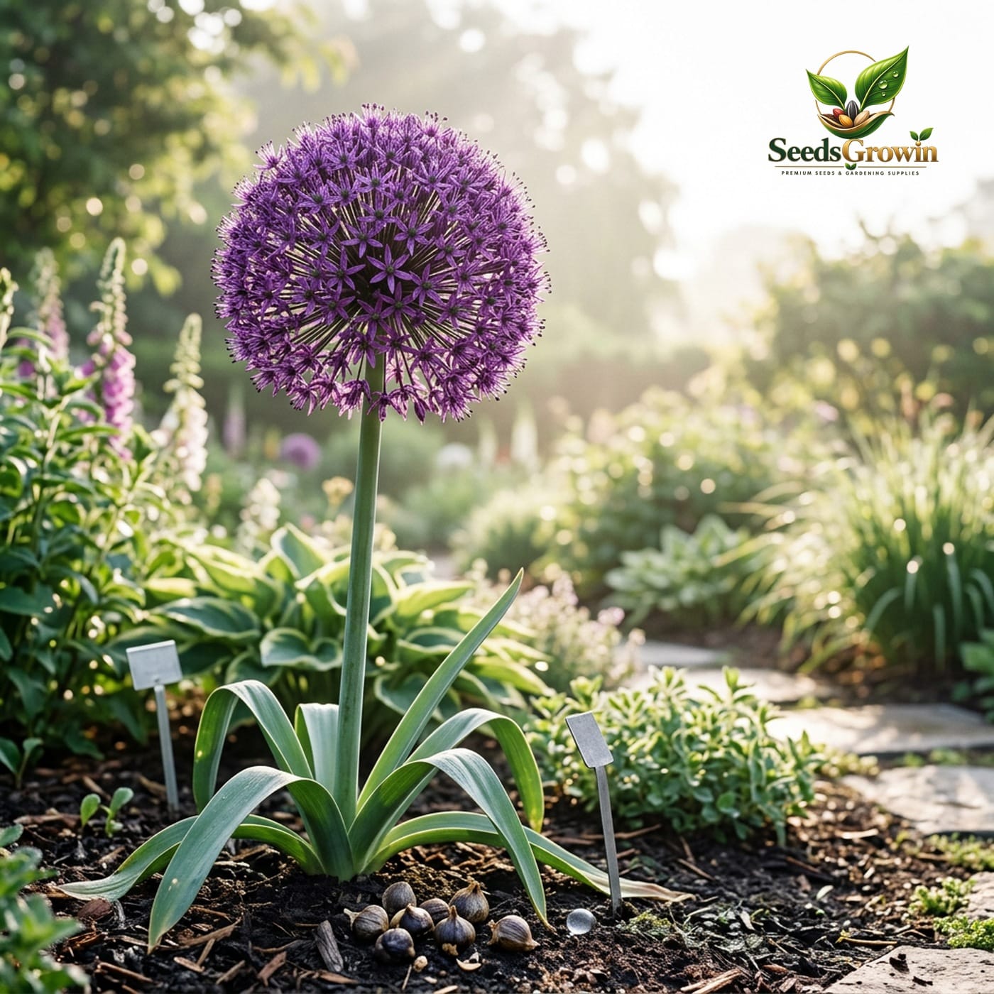 Giant Allium Giganteum Seeds Ornamental Onion Heirloom Non GMO Perennial Purple Variety product photo for gardening and home growing