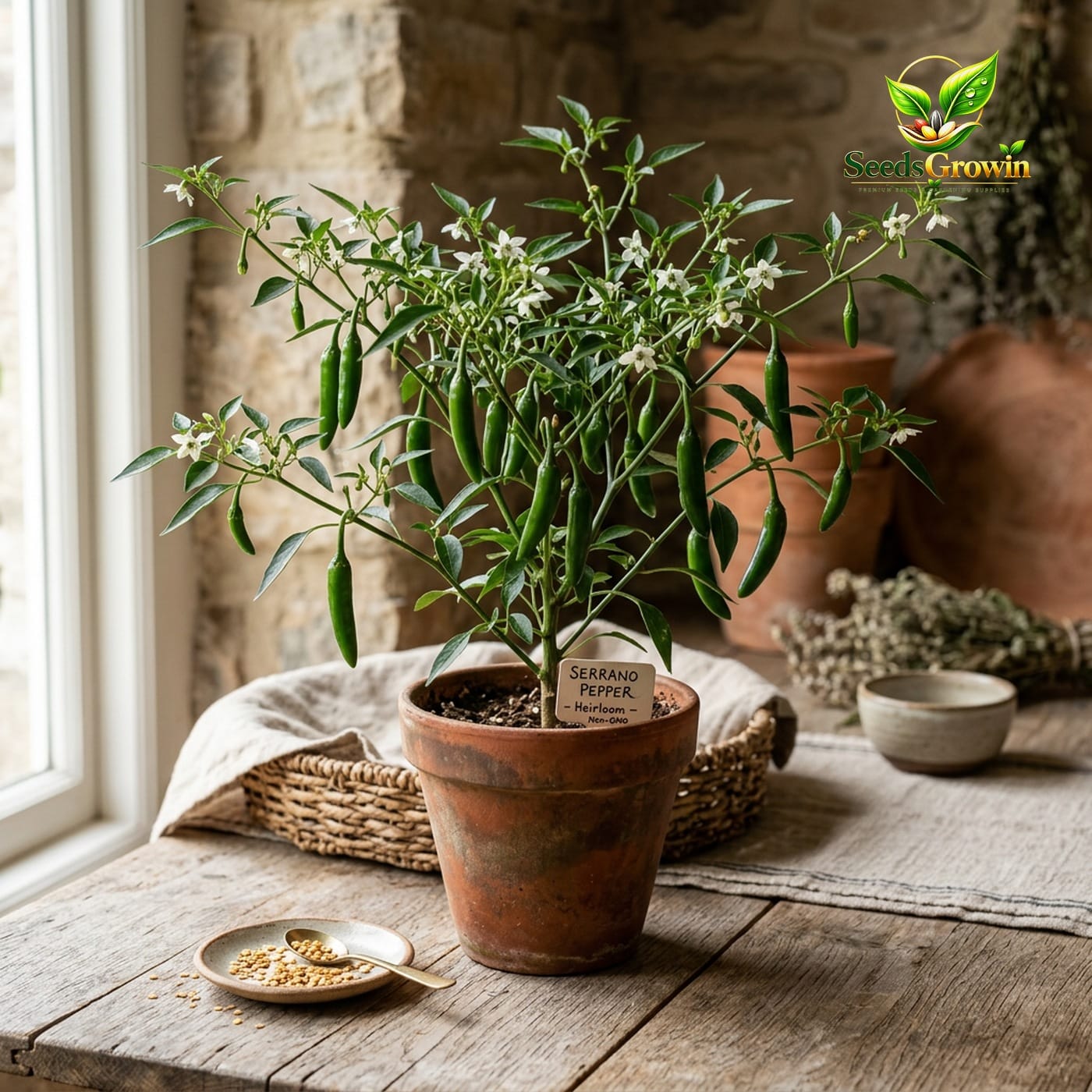 Mexican Serrano Pepper Seeds Hot Chili Heirloom Non GMO Vegetable Variety Salsa Pickling product photo for gardening and home growing