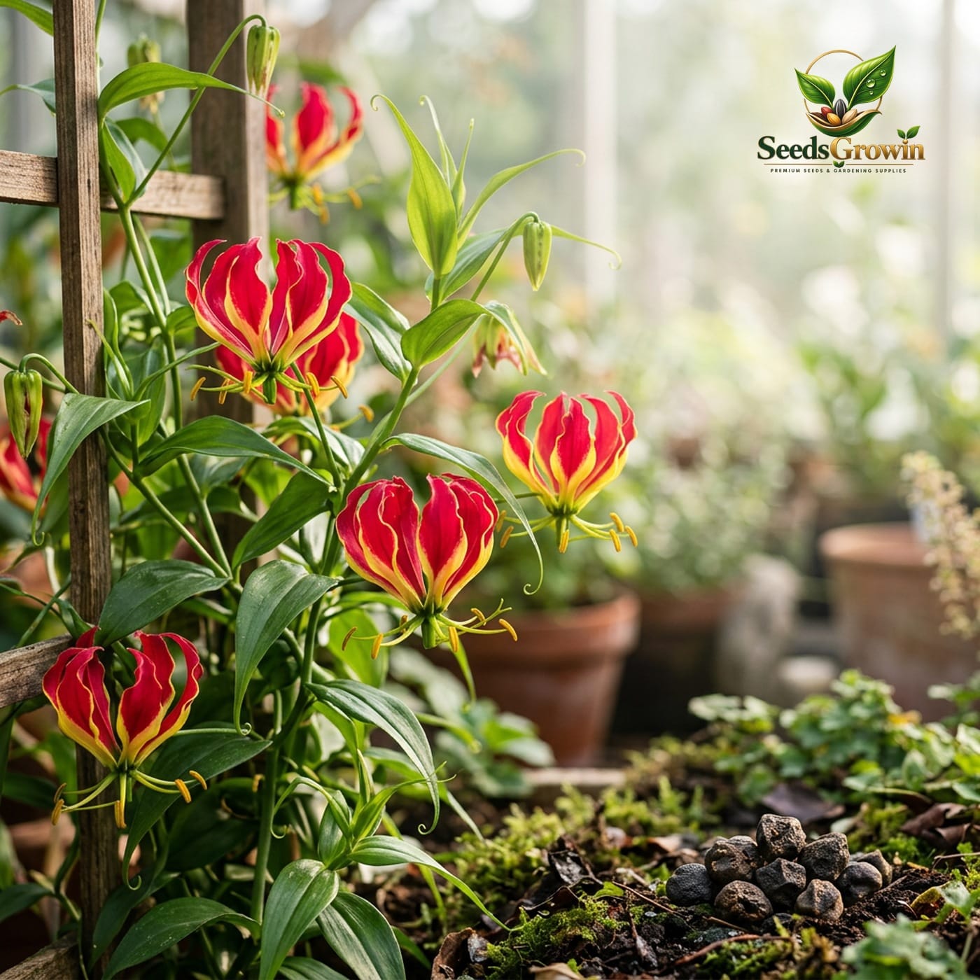 Flame Lily Seeds Gloriosa Rothschildiana Exotic Climbing Perennial Heirloom Variety product photo for gardening and home growing