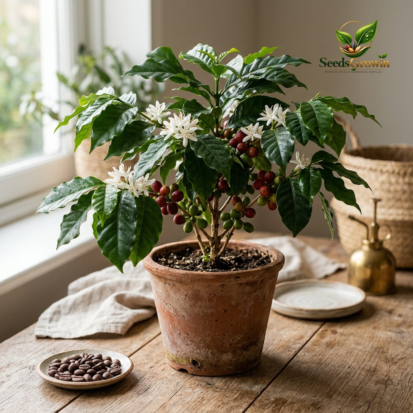 Dwarf Arabian Coffee Tree Seeds, Coffea Arabica, Indoor Tropical Houseplant product photo for gardening and home growing