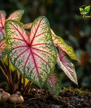 Tapestry Caladium Bulbs, Pink White Green Elephant Ears, Tropical Shade Garden Plants product photo for gardening and home growing